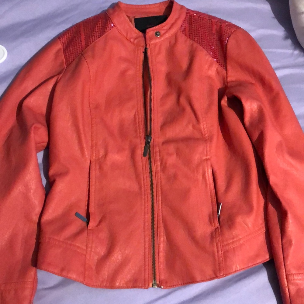 Girls pleather with sequin design jacket